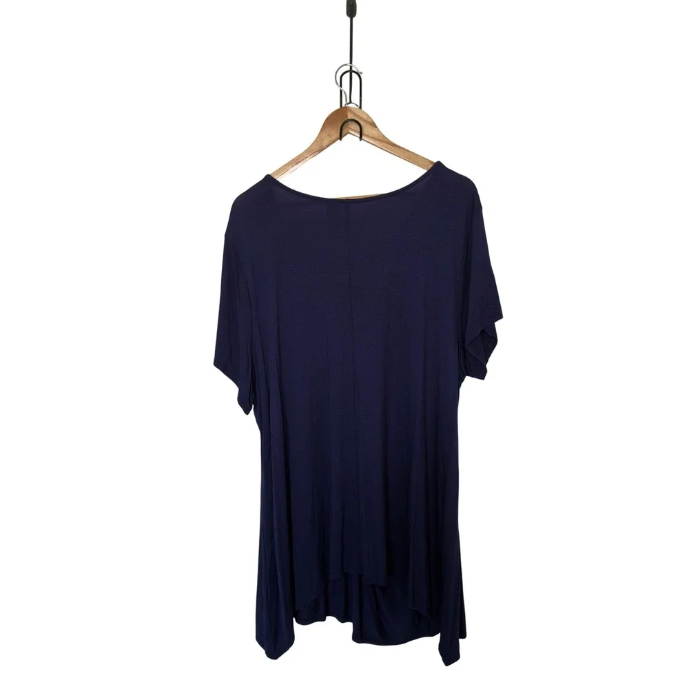 New Directions Navy Blue 3X Draped V neck Tunic Top Jersey Knit Flowy Stretchy - Picture 2 of 7